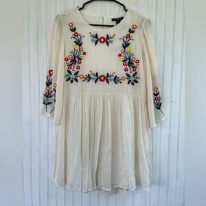 FOREVER 21 Women's Cream Floral Embroidered Long Sleeve Dress Size SMALL NWT